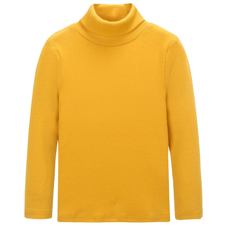CUNYI Boys Girls Turtleneck Long Sleeve Soft Cotton T-Shirts Solid Color Warm Tops, SA12578, Yellow, 150 - Image 1